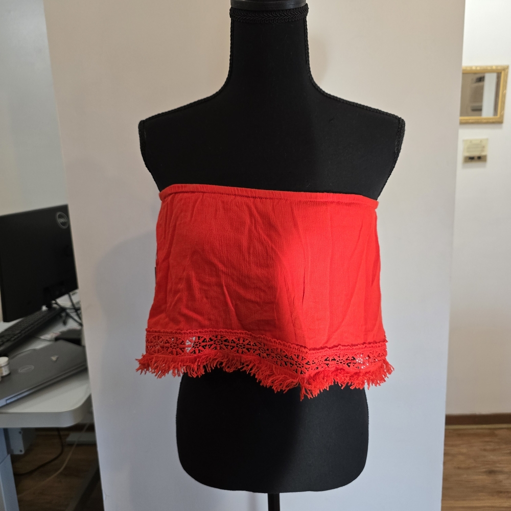 Red Lace Trim Off-Shoulder Top
